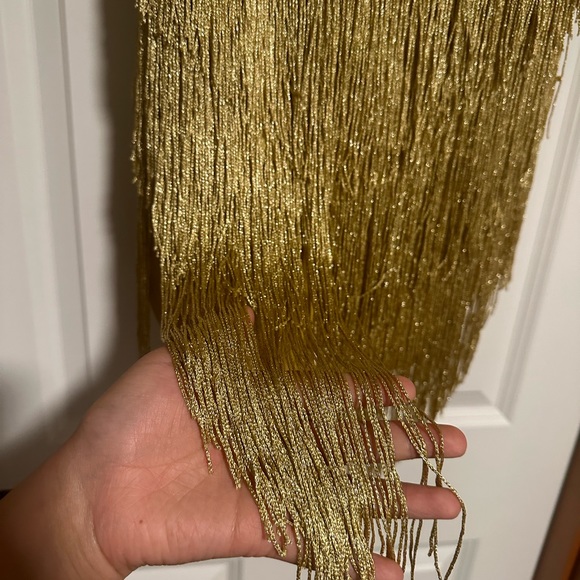 PrettyTina Solid Colour Rocking Tassel Backless Mini Dress in GOLD - Picture 4 of 7